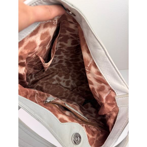 B. Makowsky Bone Handbag Leather Studded Pockets Handle Shoulder Hobo Bag USED - Picture 10 of 12